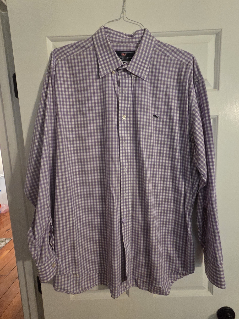 Vineyard Vines Men’s Lavender and White Gingham Button-Down Shirt